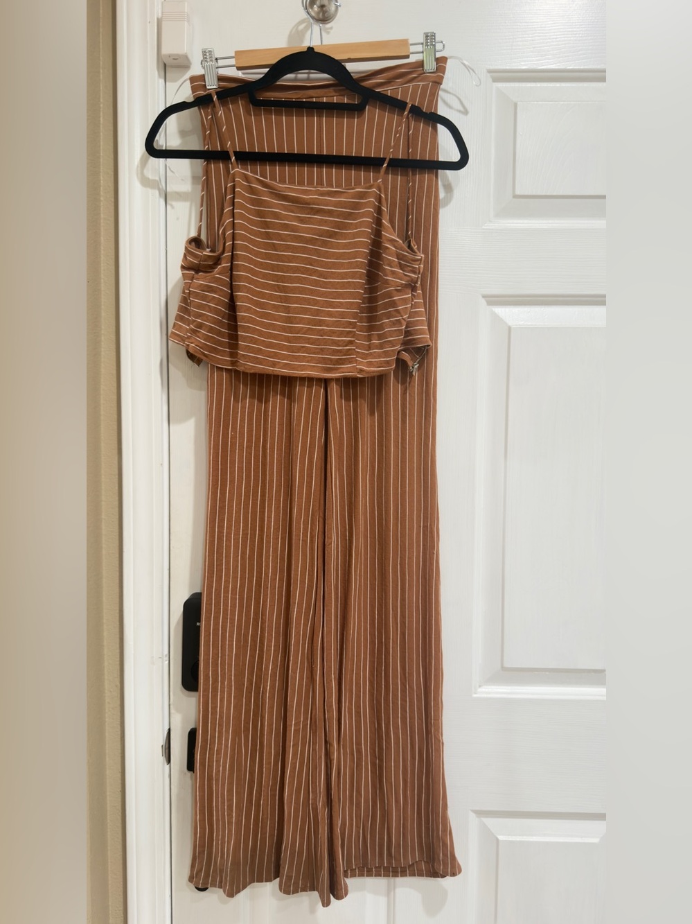 Striped Wide-Leg Jumpsuit in Rust Brown